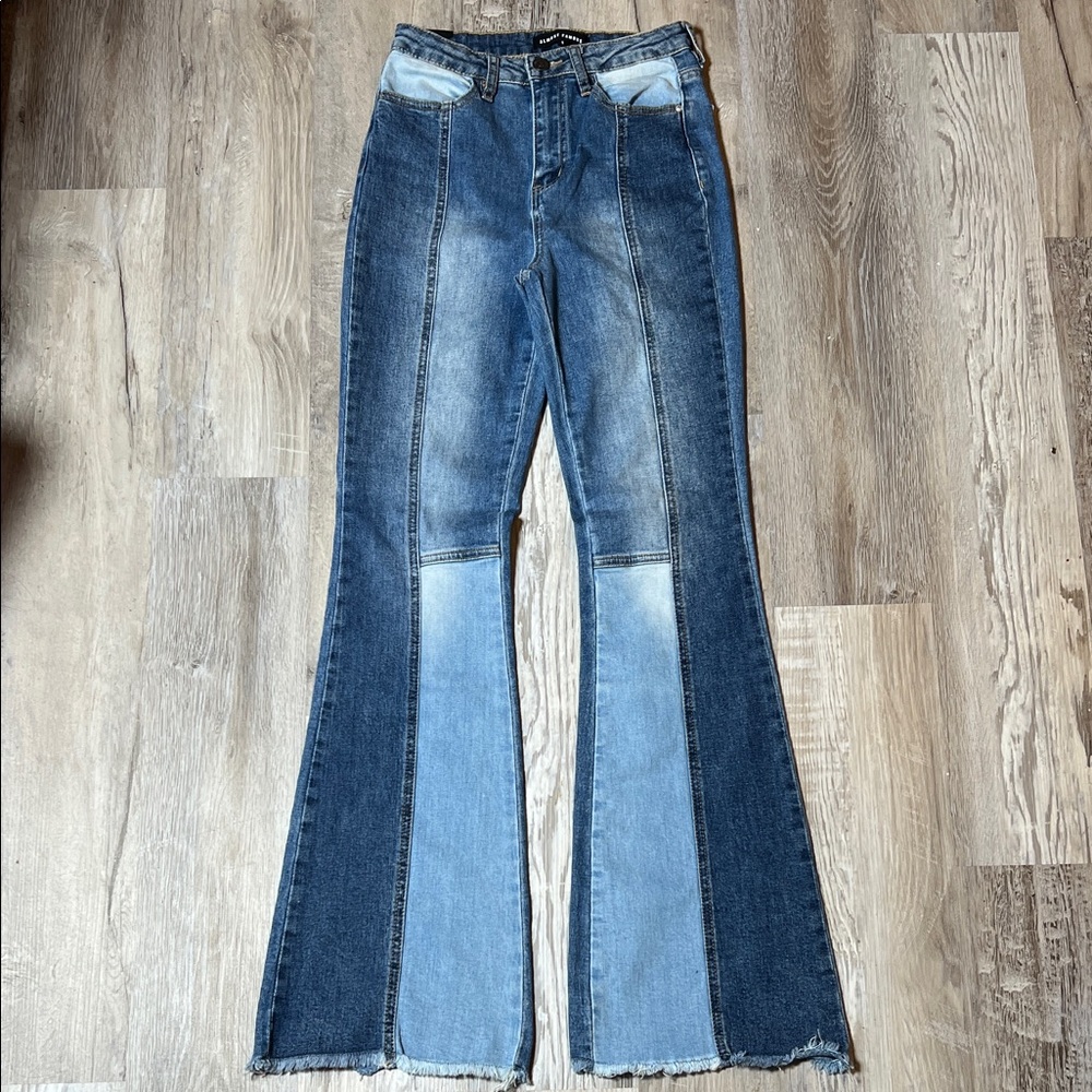 Almost Famous High Rise Patchwork Jeans - Ultra Flare Size 1